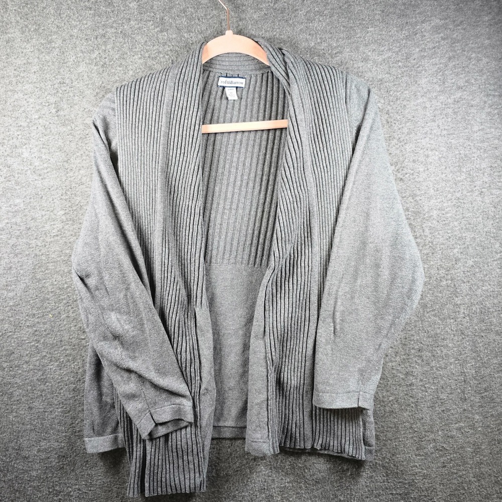 Croft & Barrow Sweater Womens 1X Gray/Grey Knit Cardigan Chunky Buttonless Shawl